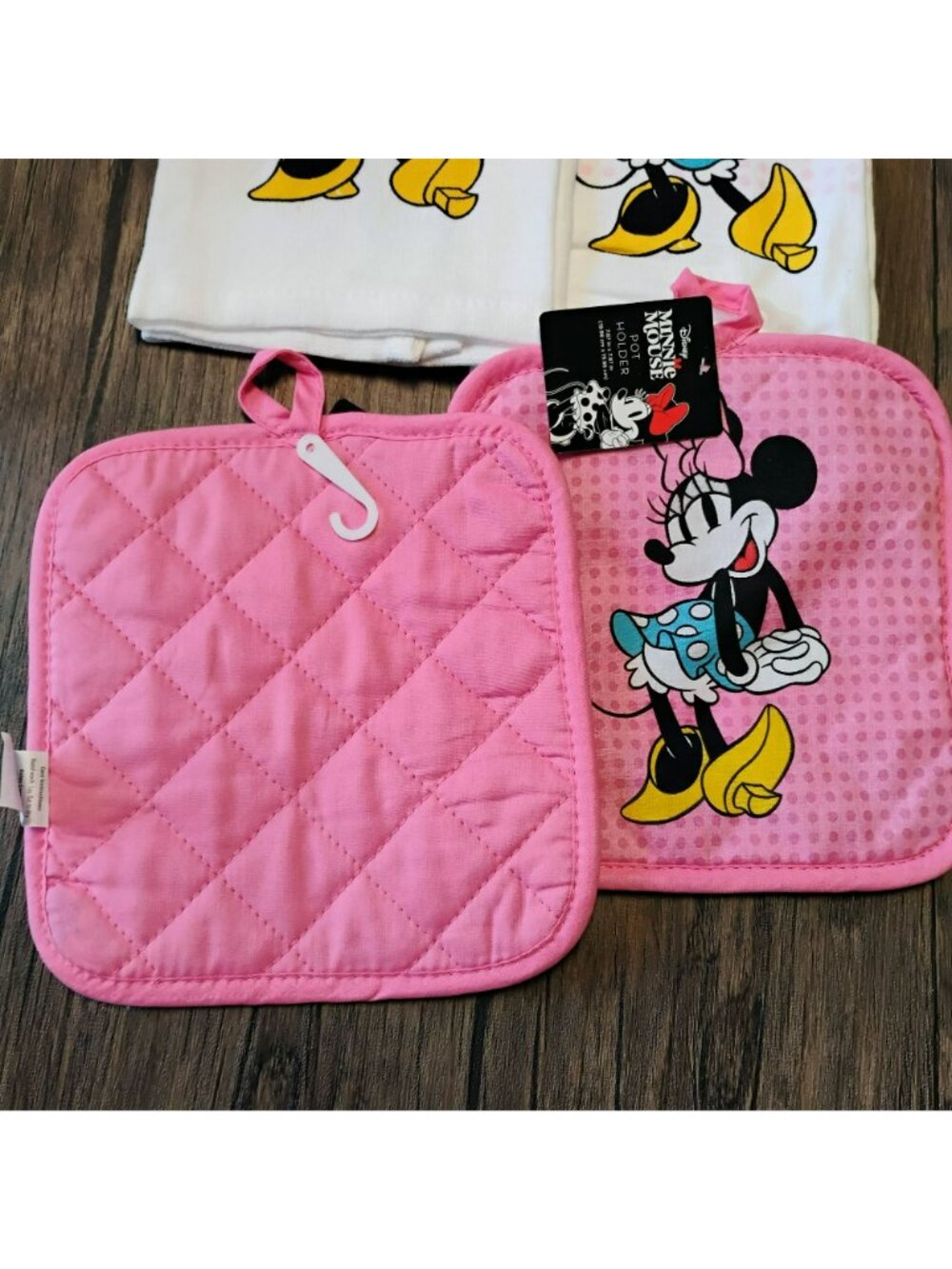 Disney Minnie Mouse 4 Pc Kitchen Set 2 Towels & 2 Pot Holders Pink Teal NWT - Picture 8 of 8
